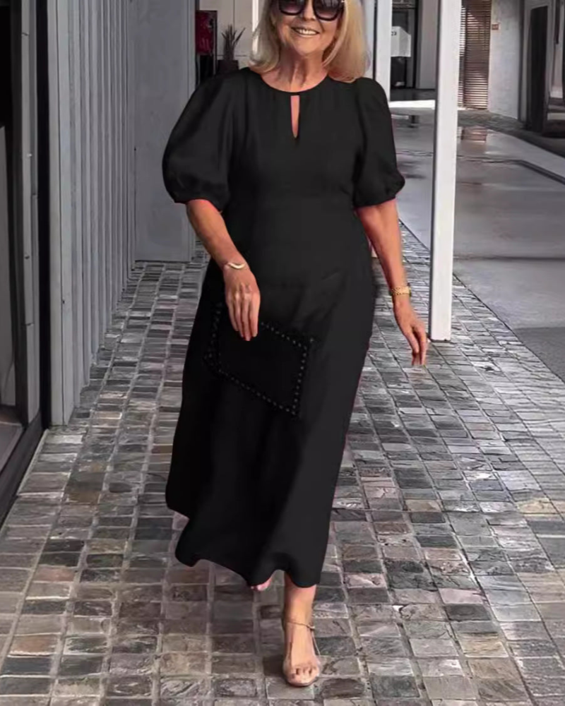 Vestido Midi Rosenda para Mulher – Vestido Elegante Fluido com Mangas 3/4 e Estilo Chic