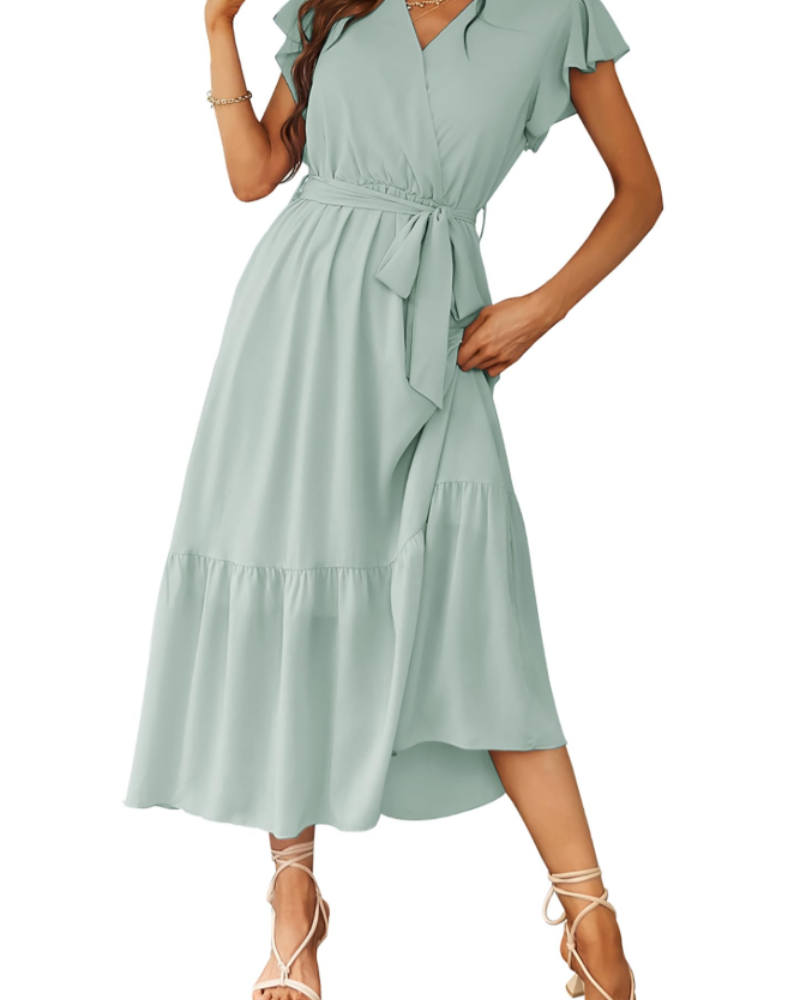 Anita Abito Maxi Donna – Abito Bohemien Fiorito Scollo a V Volant Cintura Estate