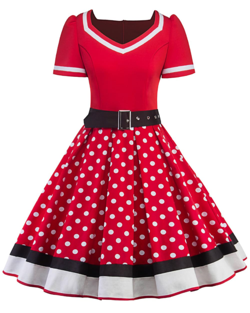 Vestido femenino estilo pin-up Whitney de los años 50 – vestido rockabilly de lunares con escote corazón y cinturón