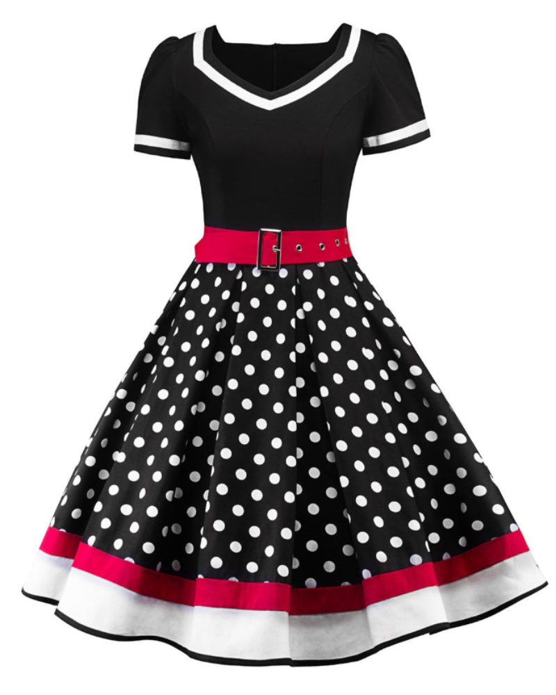 Vestido femenino estilo pin-up Whitney de los años 50 – vestido rockabilly de lunares con escote corazón y cinturón