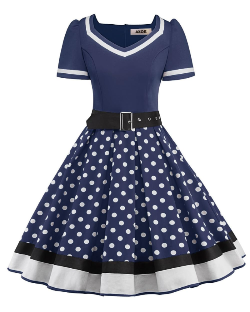 Vestido femenino estilo pin-up Whitney de los años 50 – vestido rockabilly de lunares con escote corazón y cinturón