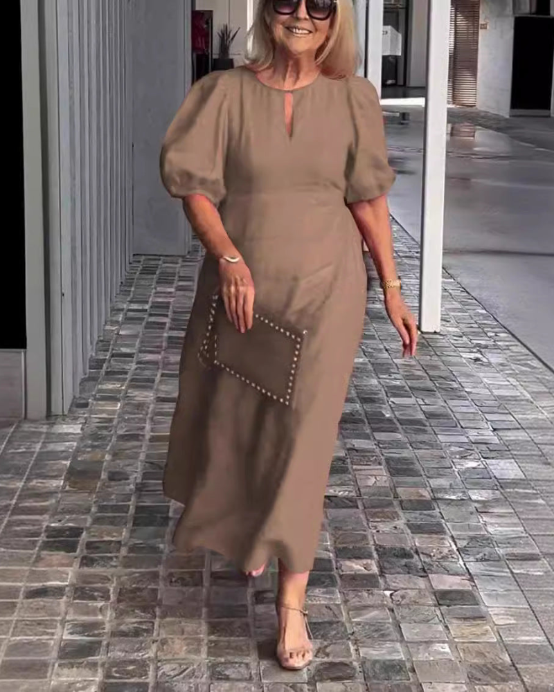 Vestido Midi Rosenda para Mulher – Vestido Elegante Fluido com Mangas 3/4 e Estilo Chic