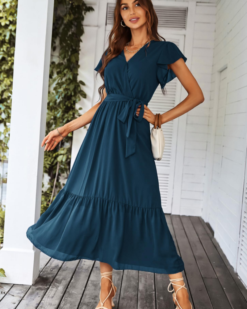 Anita Abito Maxi Donna – Abito Bohemien Fiorito Scollo a V Volant Cintura Estate