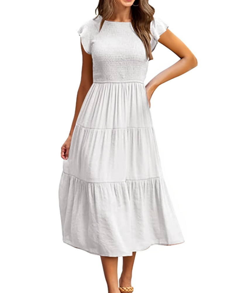 Rochie Plinky pentru femei – Rochie de vară cu volane, talie elastică, croială în A, lungime medie