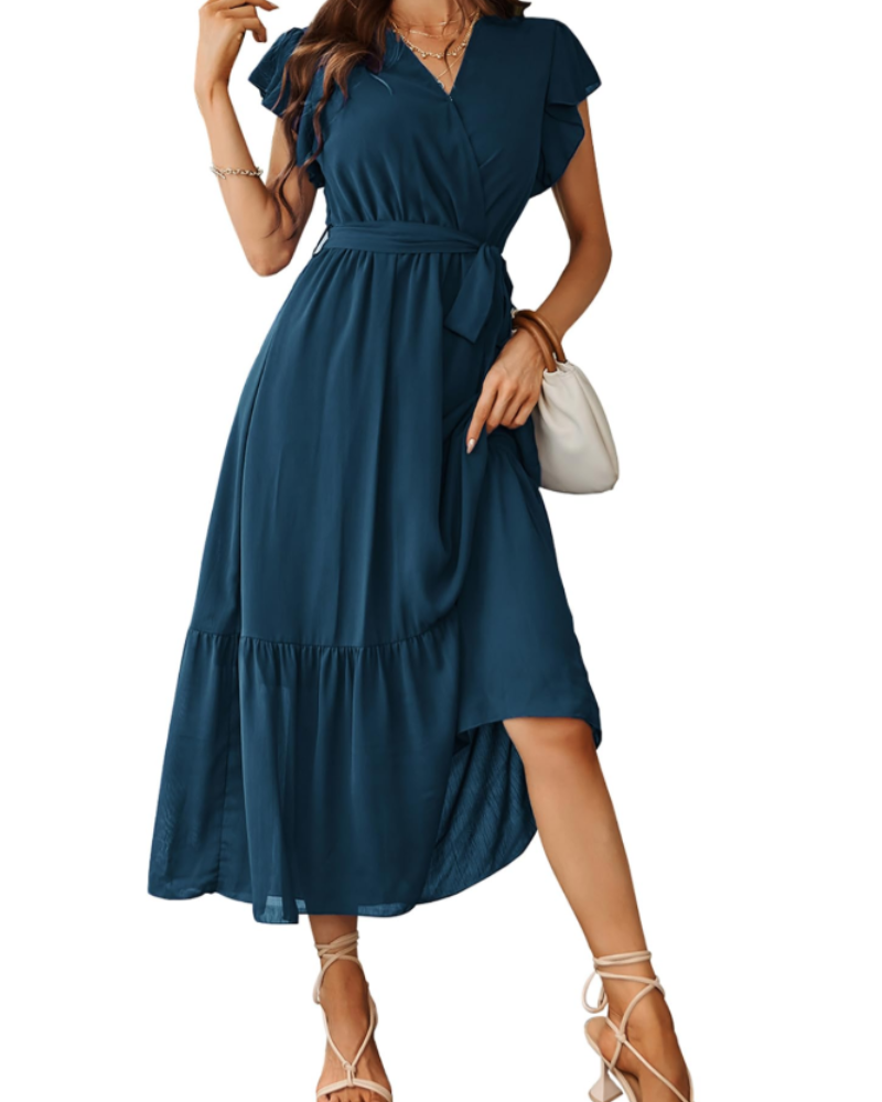 Anita Abito Maxi Donna – Abito Bohemien Fiorito Scollo a V Volant Cintura Estate
