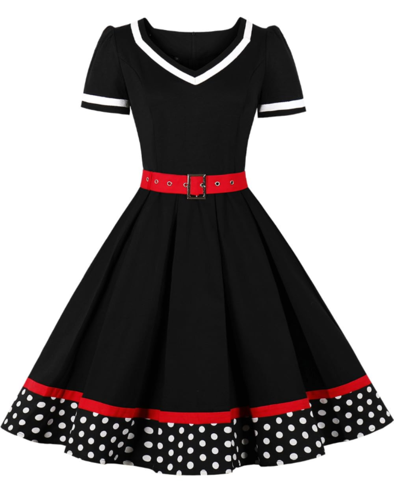 Vestido femenino estilo pin-up Whitney de los años 50 – vestido rockabilly de lunares con escote corazón y cinturón
