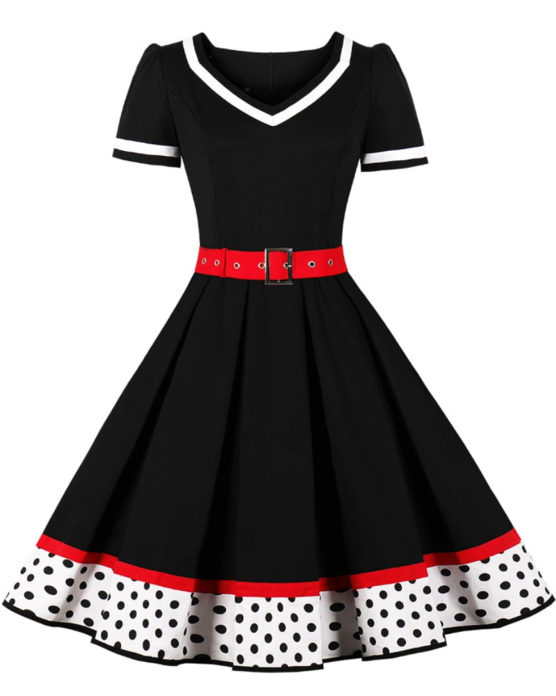 Vestido femenino estilo pin-up Whitney de los años 50 – vestido rockabilly de lunares con escote corazón y cinturón