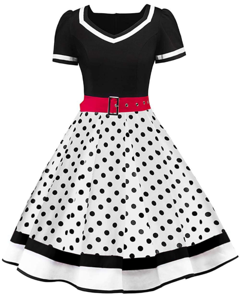 Vestido femenino estilo pin-up Whitney de los años 50 – vestido rockabilly de lunares con escote corazón y cinturón