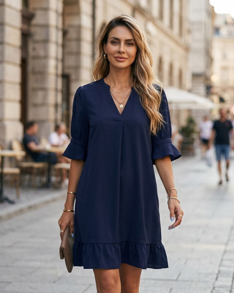Rochie de vară Emily pentru femei – Rochie elegantă cu decolteu în V, croială lejeră, mâneci trei sferturi