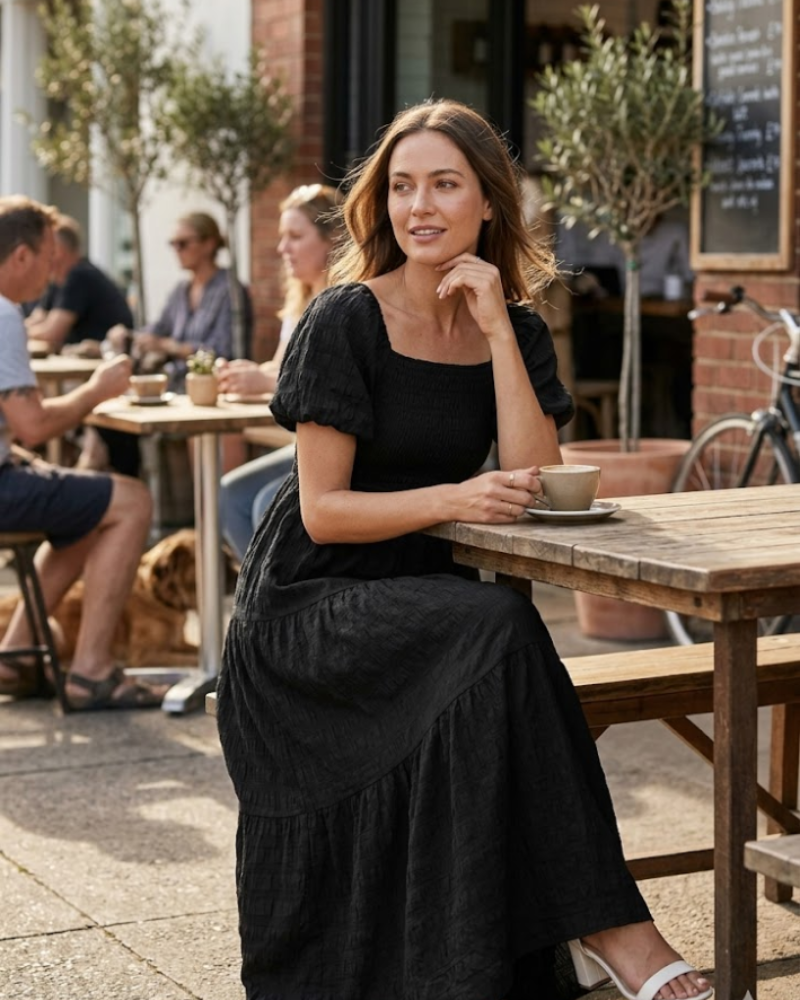 Максі-сукня Reese Robe Femme Été – сукня з квадратним вирізом, зборками, пишними рукавами та легкими воланами