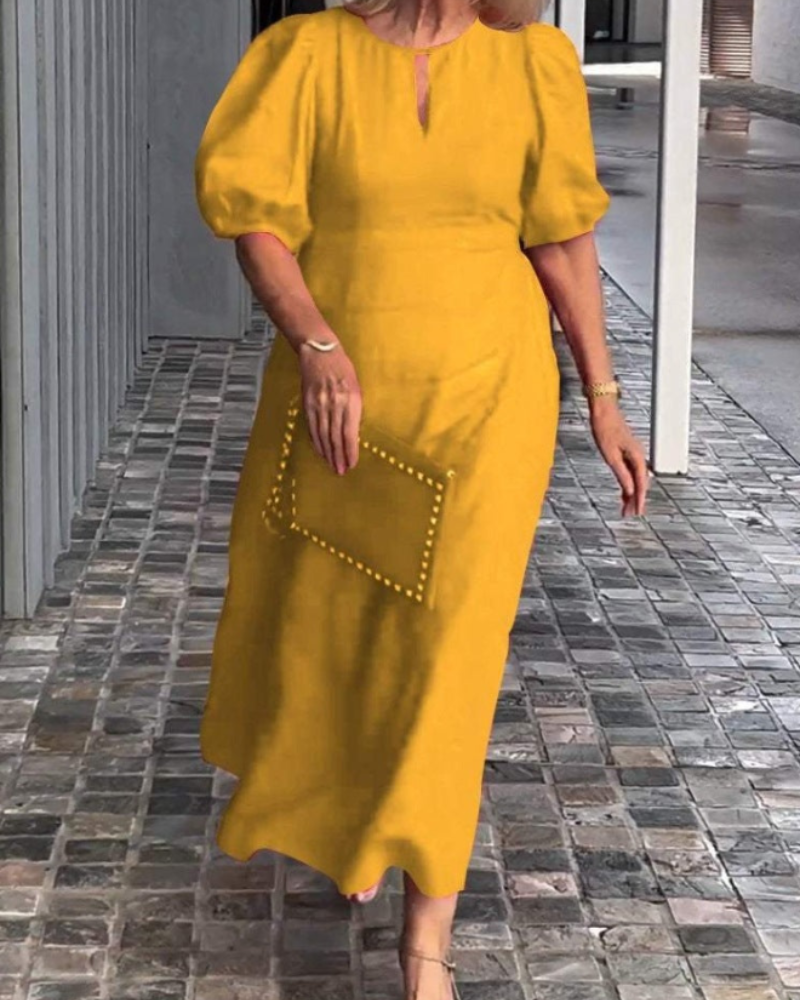 Vestido Midi Rosenda para Mulher – Vestido Elegante Fluido com Mangas 3/4 e Estilo Chic