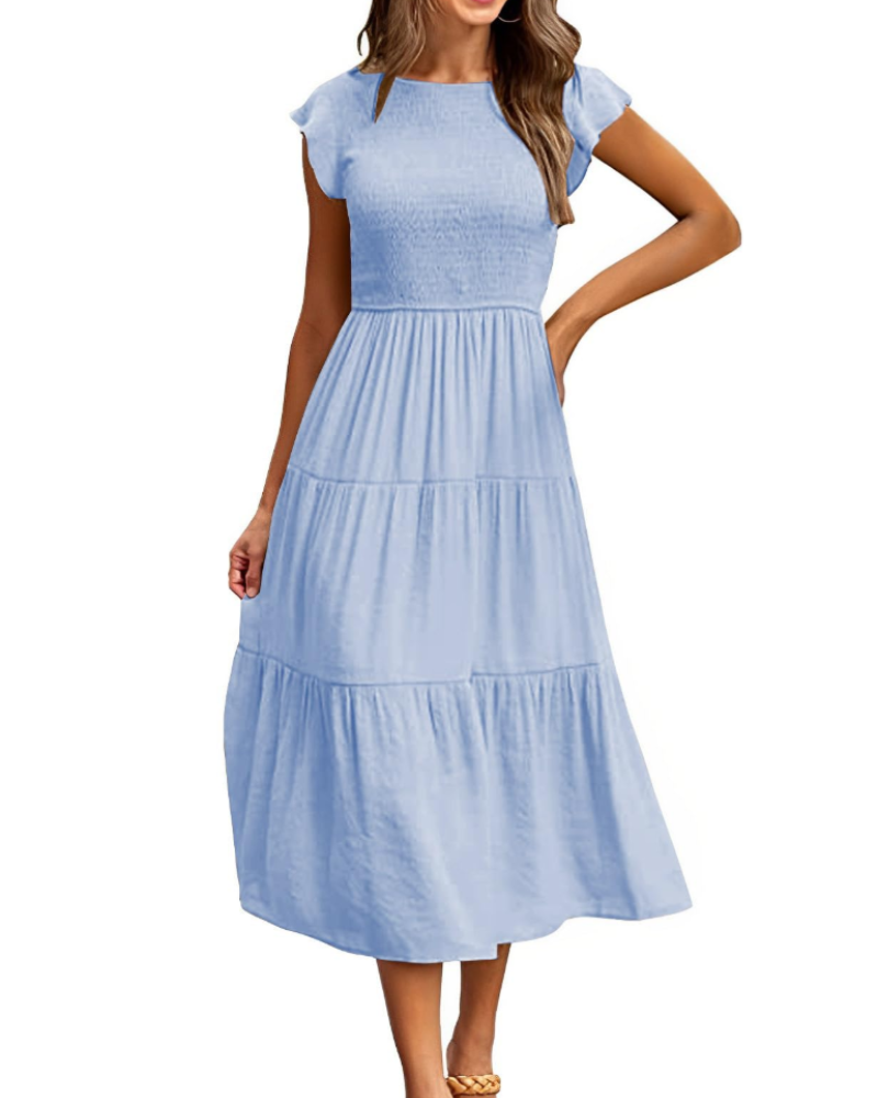 Rochie Plinky pentru femei – Rochie de vară cu volane, talie elastică, croială în A, lungime medie