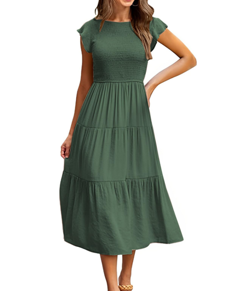 Rochie Plinky pentru femei – Rochie de vară cu volane, talie elastică, croială în A, lungime medie