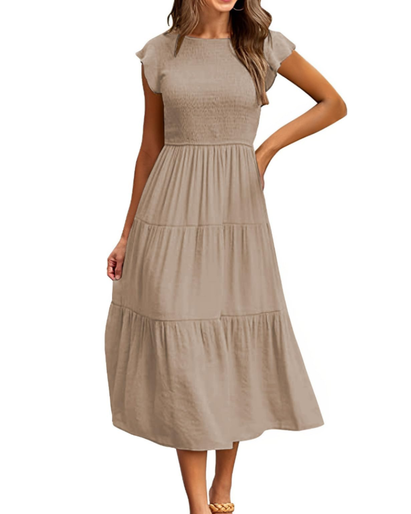 Rochie Plinky pentru femei – Rochie de vară cu volane, talie elastică, croială în A, lungime medie