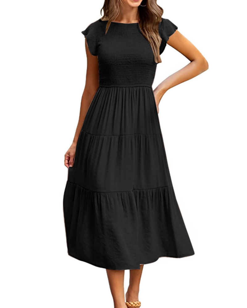 Rochie Plinky pentru femei – Rochie de vară cu volane, talie elastică, croială în A, lungime medie