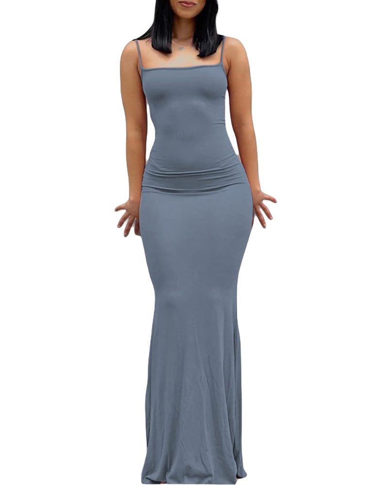 Aled Robe Femme – Bodycon Maxi Col V Bretelles Fines, Coupe Moulante Élégante Soirée