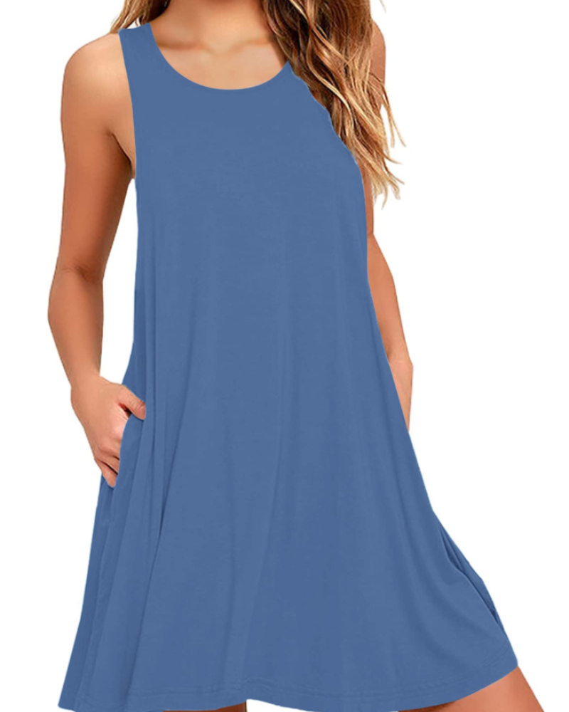 Rina Abito Donna – Abito Canotta Estivo Fluido Senza Maniche A-Line Con Tasche Casual