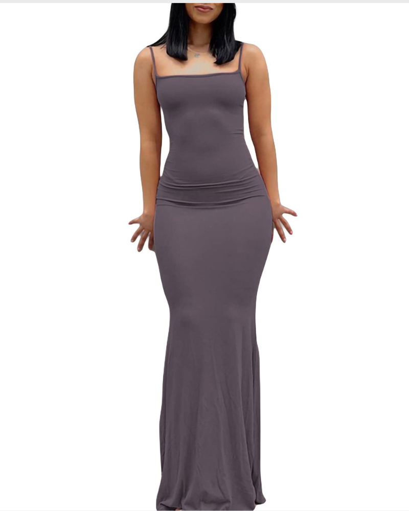 Aled Robe Femme – Bodycon Maxi Col V Bretelles Fines, Coupe Moulante Élégante Soirée