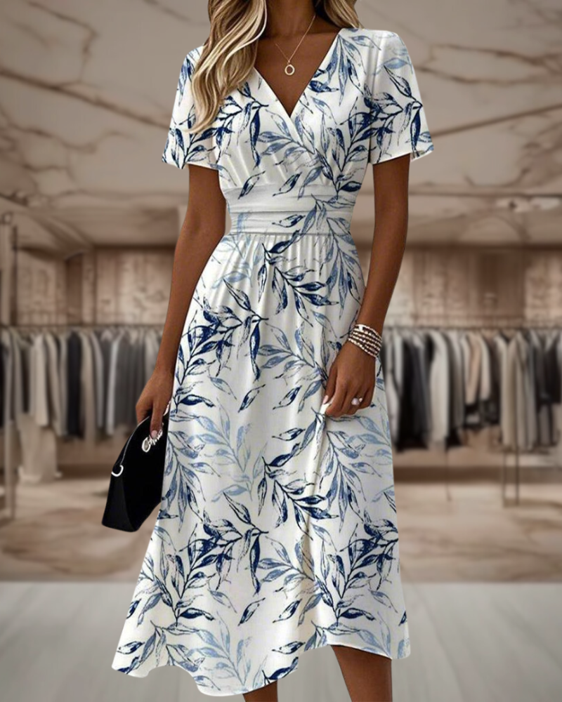 Vestido Floral JenRose Mulher – Vestido Cruzado Elegante, Cintura Elástica & Corte Fluido