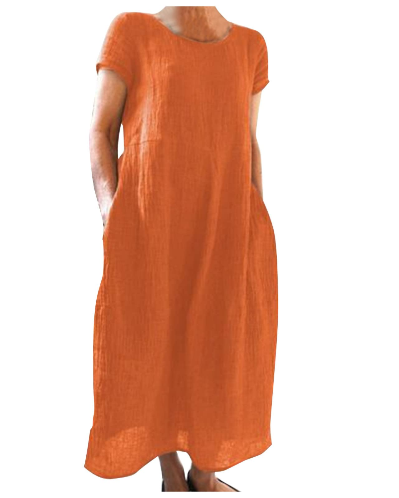 Rochie de vară Reich pentru femei – rochie lungă din bumbac și in, mâneci scurte și stil casual
