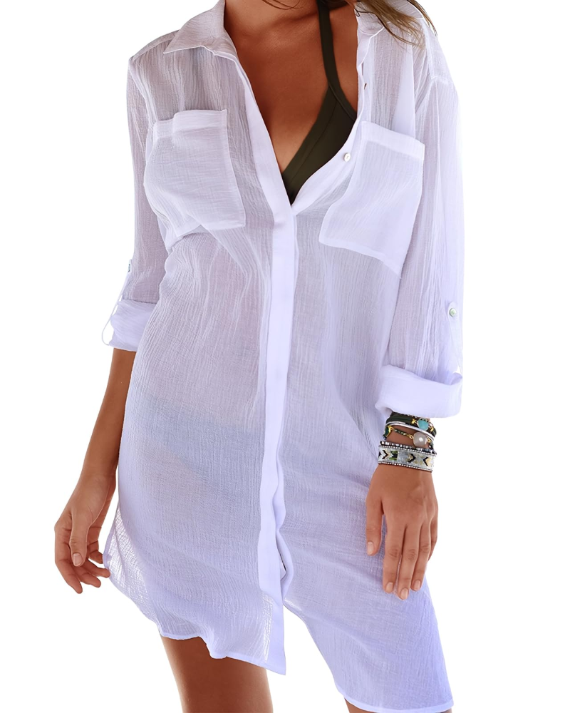 Mila Robe Spiaggia Donna – Tunica Lunga Bottoni Collo a V, Pareo Leggero ed Elegante Estate