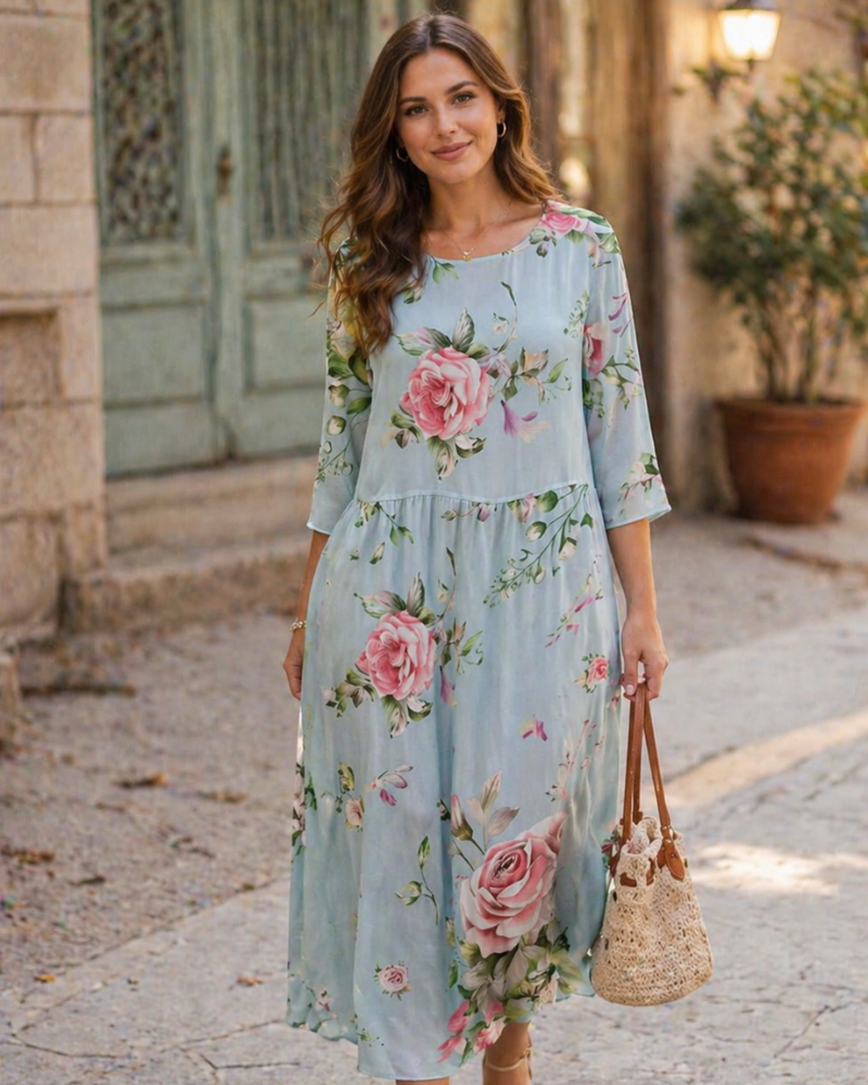 Vestido Paloma Feminino Elegante – Vestido Floral em Algodão, Corte Que Valoriza & Estilo Intemporal