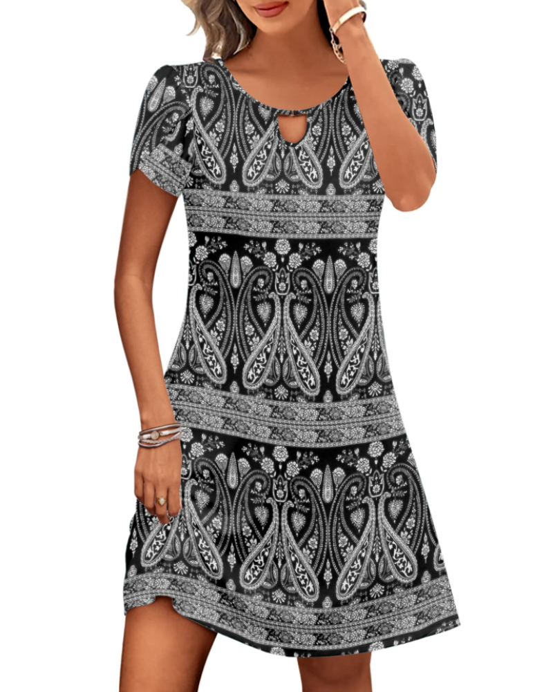 Sendre Damenkleid – Fließendes A-Linien-T-Shirt-Kleid mit Blumenmuster und Taschen, lässig für den Sommer