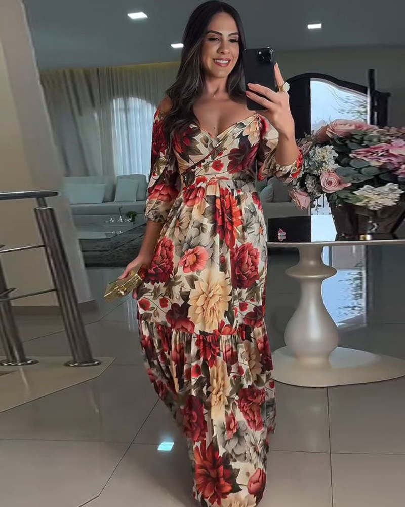 Rosalie Maxi Dress for Women – Floral Dress with Bare Shoulders, Ruffled Skirt & Romantic Style