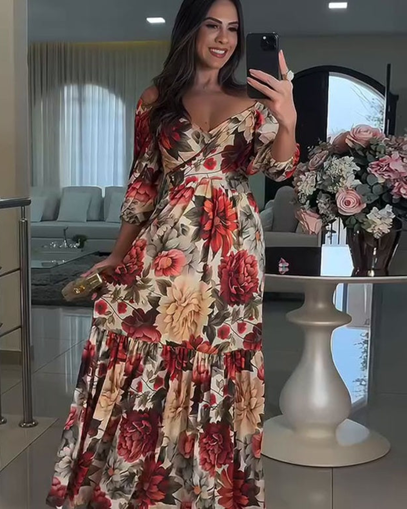 Rosalie Maxi Dress for Women – Floral Dress with Bare Shoulders, Ruffled Skirt & Romantic Style
