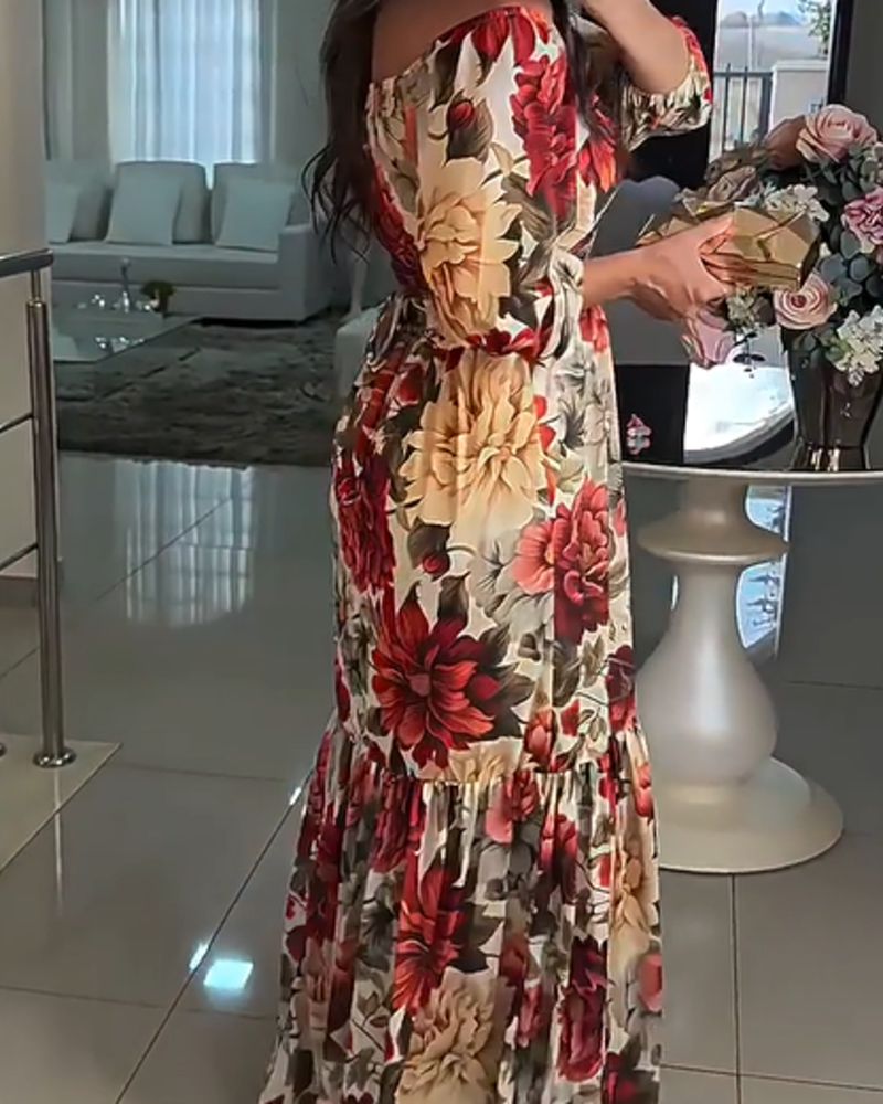 Rosalie Maxi Dress for Women – Floral Dress with Bare Shoulders, Ruffled Skirt & Romantic Style