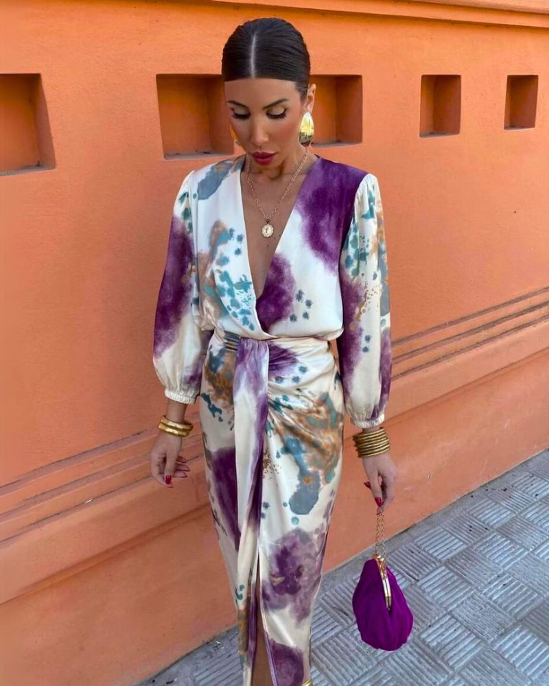 Set Larissa pentru femei – Set 2 piese violet cu decolteu în V, croială elegantă și stil sofisticat
