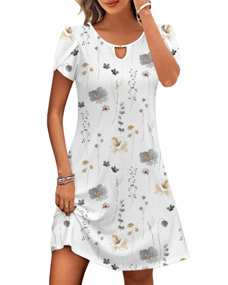 Sendre Damenkleid – Fließendes A-Linien-T-Shirt-Kleid mit Blumenmuster und Taschen, lässig für den Sommer