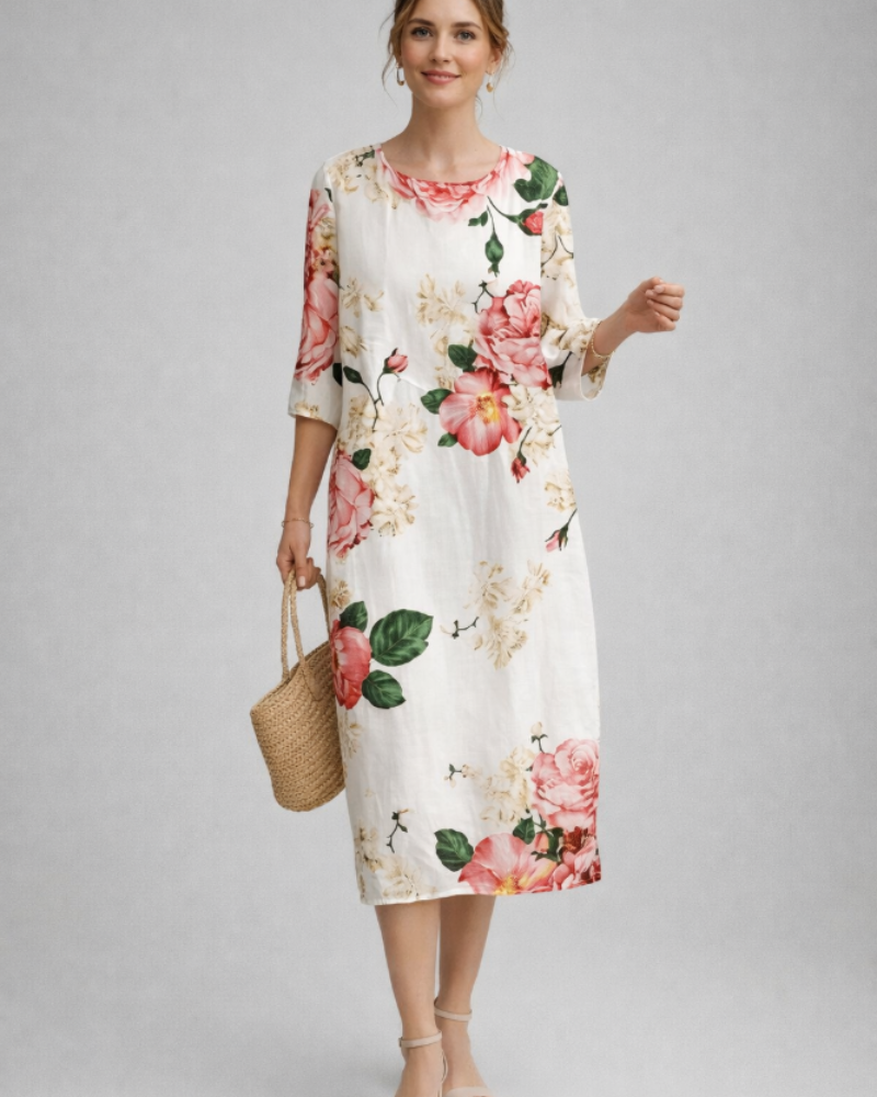 Vestido Paloma Feminino Elegante – Vestido Floral em Algodão, Corte Que Valoriza & Estilo Intemporal