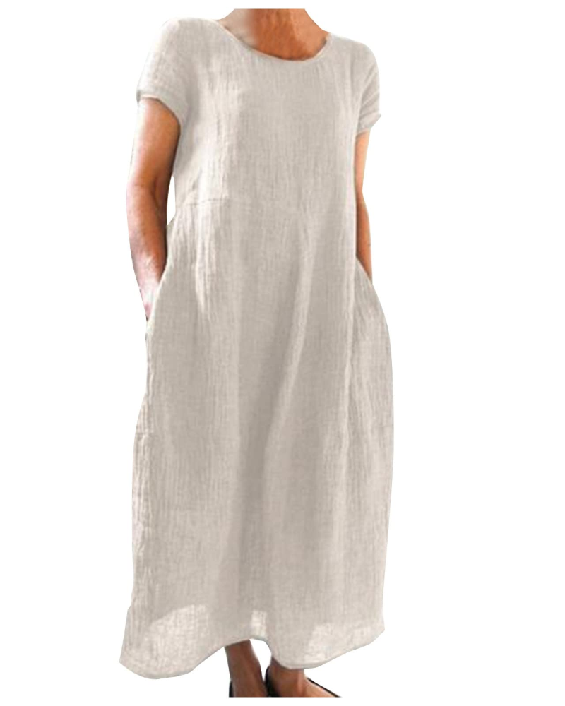Rochie de vară Reich pentru femei – rochie lungă din bumbac și in, mâneci scurte și stil casual