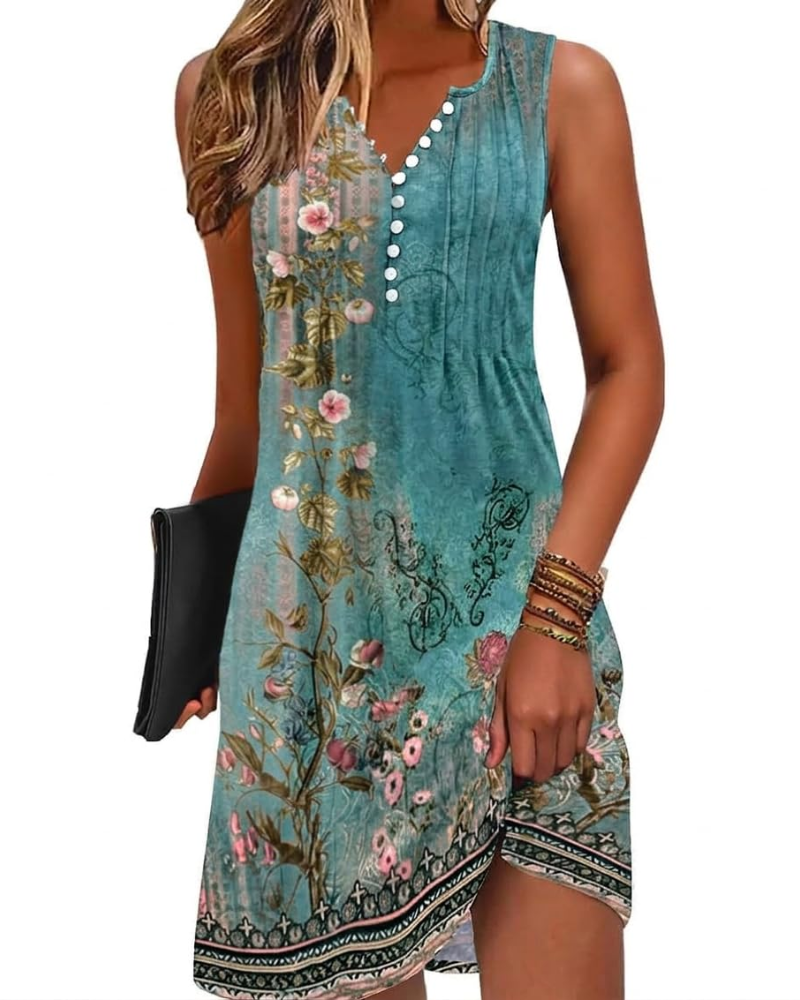 Inès Robe Été Femme – Robe Bohème Col V Fleurie, Coupe A-Line & Style Décontracté