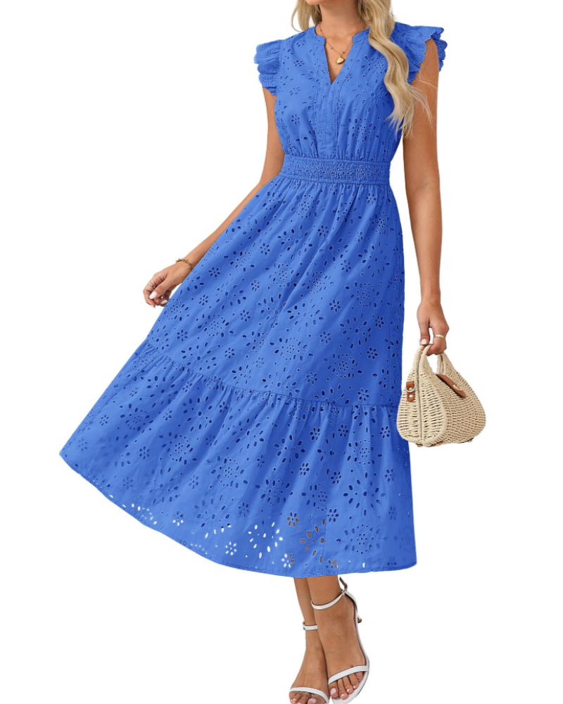 Сукня Fella Robe Midi для жінок – сукня з V-подібним вирізом Henley, рукави-волани та збірка на талії