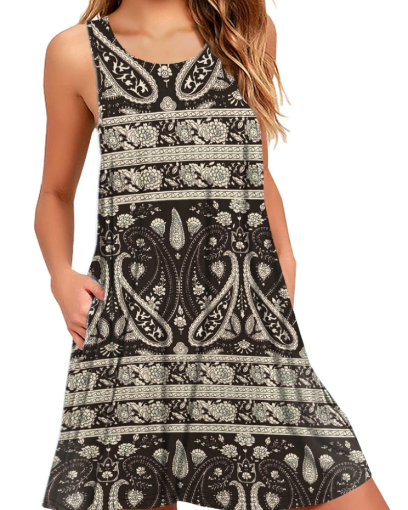 Rina Abito Donna – Abito Canotta Estivo Fluido Senza Maniche A-Line Con Tasche Casual