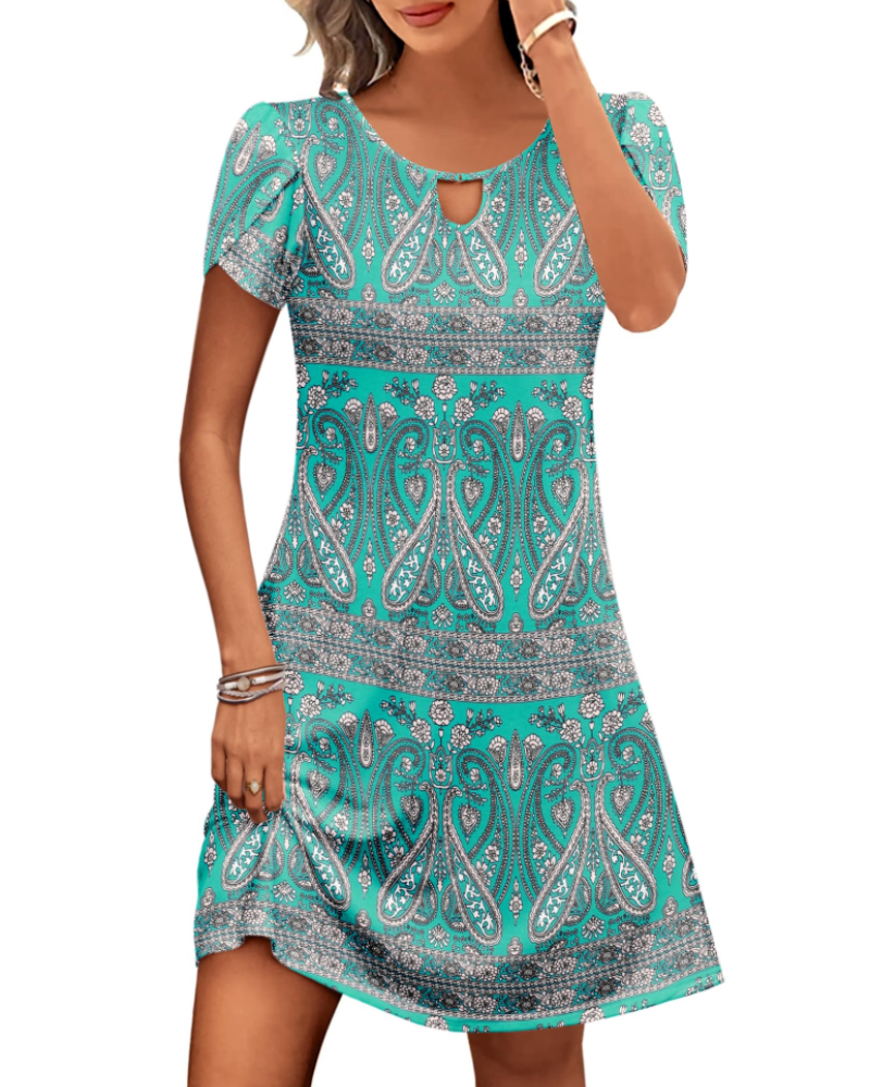 Sendre Damenkleid – Fließendes A-Linien-T-Shirt-Kleid mit Blumenmuster und Taschen, lässig für den Sommer