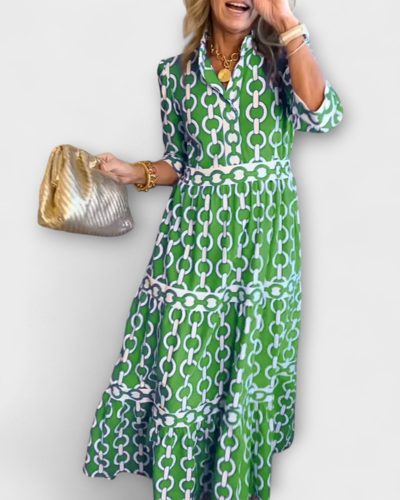 Vestido Midi Juliette para Mujer – Vestido Estampado de Cadenas, Corte Elegante y Estilo Moderno