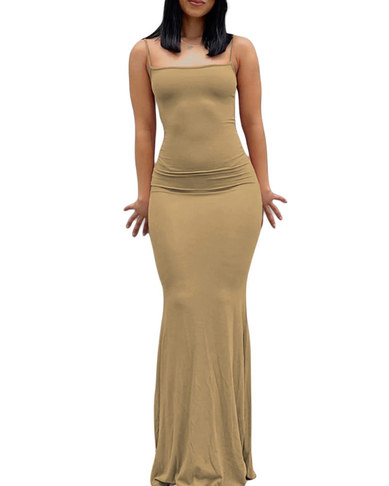 Aled Robe Femme – Bodycon Maxi Col V Bretelles Fines, Coupe Moulante Élégante Soirée