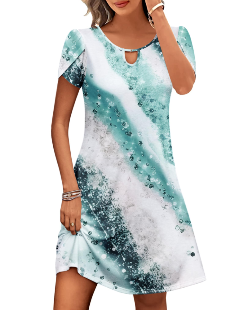 Sendre Damenkleid – Fließendes A-Linien-T-Shirt-Kleid mit Blumenmuster und Taschen, lässig für den Sommer