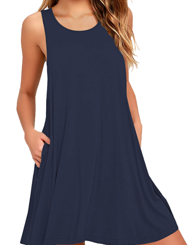 Rina Abito Donna – Abito Canotta Estivo Fluido Senza Maniche A-Line Con Tasche Casual
