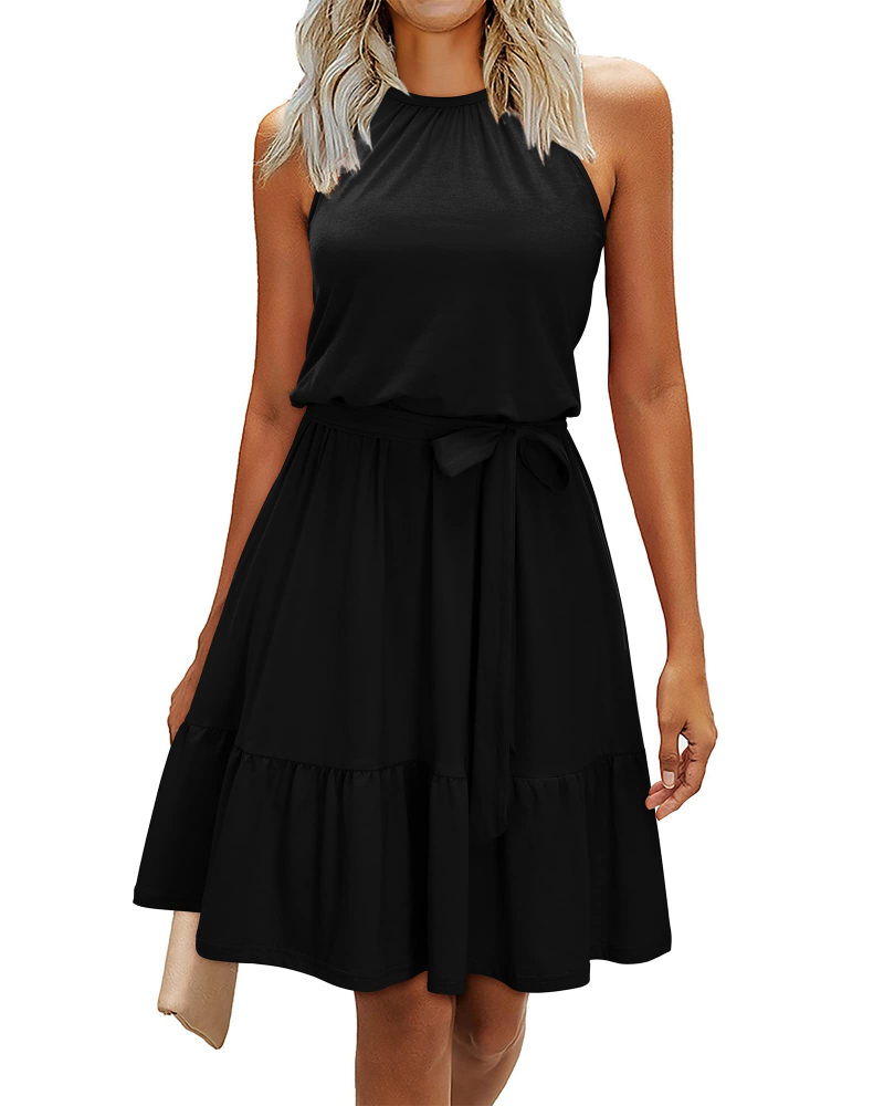 Sophie Robe Femme – Robe Dos Nu Été A-Line Fluide Volants Avec Poches Élégante