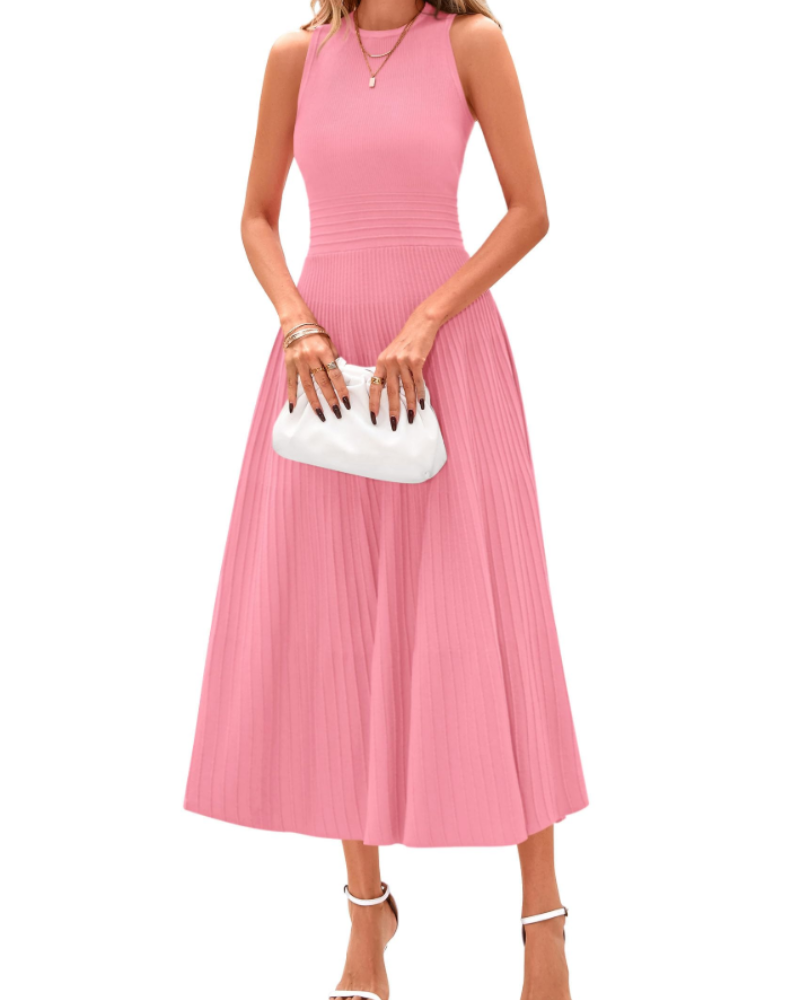 Blare Abito Donna – Abito Midi A-Line Plissettato Senza Maniche Vita Alta Elegante Ufficio