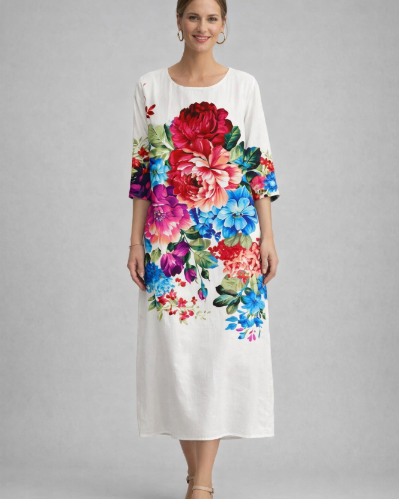 Vestido Paloma Feminino Elegante – Vestido Floral em Algodão, Corte Que Valoriza & Estilo Intemporal