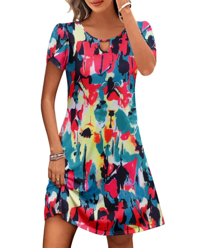 Sendre Damenkleid – Fließendes A-Linien-T-Shirt-Kleid mit Blumenmuster und Taschen, lässig für den Sommer