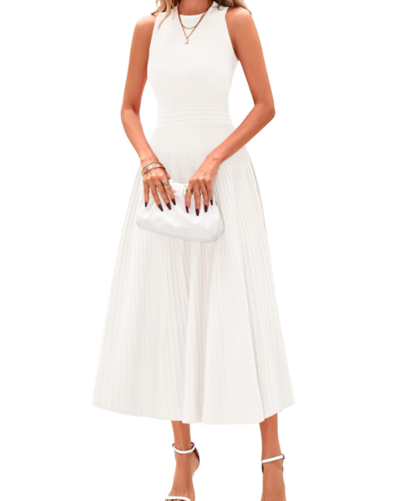 Blare Abito Donna – Abito Midi A-Line Plissettato Senza Maniche Vita Alta Elegante Ufficio