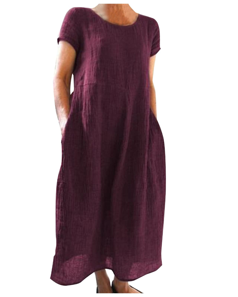 Rochie de vară Reich pentru femei – rochie lungă din bumbac și in, mâneci scurte și stil casual