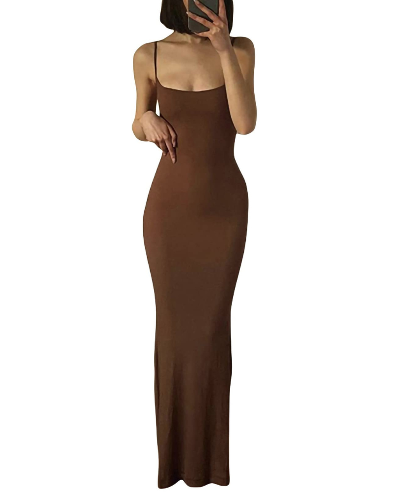Aled Robe Femme – Bodycon Maxi Col V Bretelles Fines, Coupe Moulante Élégante Soirée