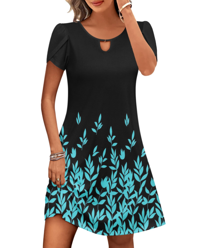 Sendre Damenkleid – Fließendes A-Linien-T-Shirt-Kleid mit Blumenmuster und Taschen, lässig für den Sommer